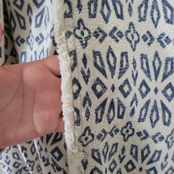 Lucky Brand Jacket Womens Sz Large Blue White Geometric Boho Western Casual Moto - Picture 7 of 8